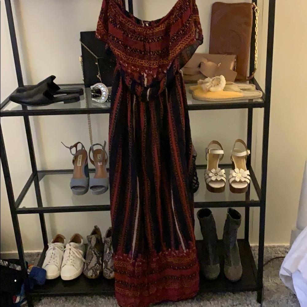 Flowy wide legged strapless free people jumpsuit